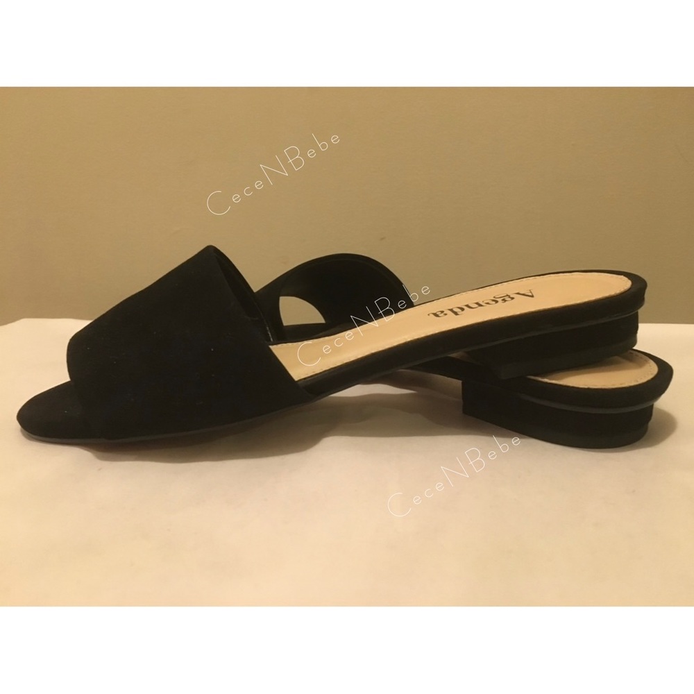 ❤️EU 37 - Block Heel Leather Nubuck Slide Mule AGENDA Sandals - Black - BNIB